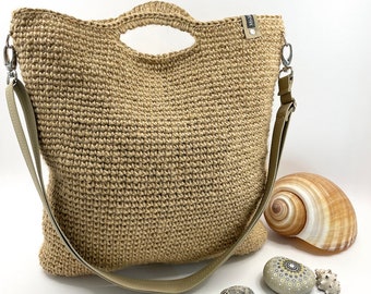 große gehäkelte Jute Tasche| Jute Shoppertasche| Jute Shopper| Sandfarben| Natur