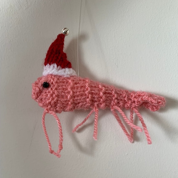 The Cornish knitted pink Prawn  Shrimp Christmas tree decoration