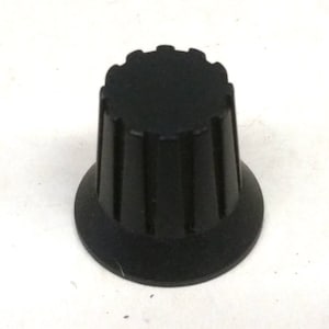 May include: Black plastic knob with a ribbed design. The knob has a flat top and a circular base.