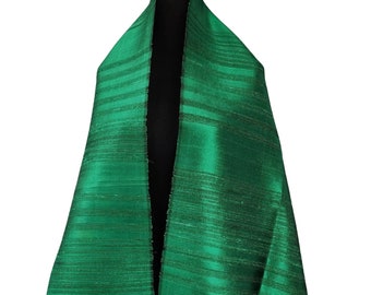 Emerald Green Real Thai Silk Shawl Wrap Large New Hand woven Two and four ply