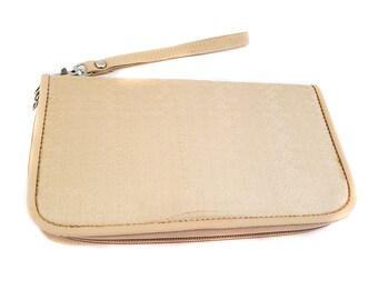 Cream Pale Gold  100% Silk Clutch or Wristlet Purse Credit Cards Phone Case with dust bag NWOT