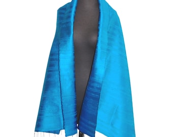 Teal Blue  Real Thai Silk Shawl Wrap Large New