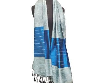 Two Shades Blue and Gray  100% 2 ply Large Silk Scarf Shawl Wrapper New Imported from Thailand