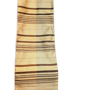 Handmade Silk Table Runner: Gold, Olive Green, Brown Stripes