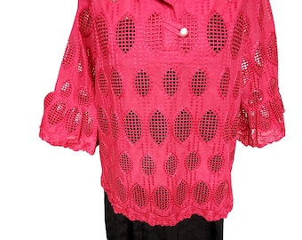 Red Eyelet Cotton Blouse New