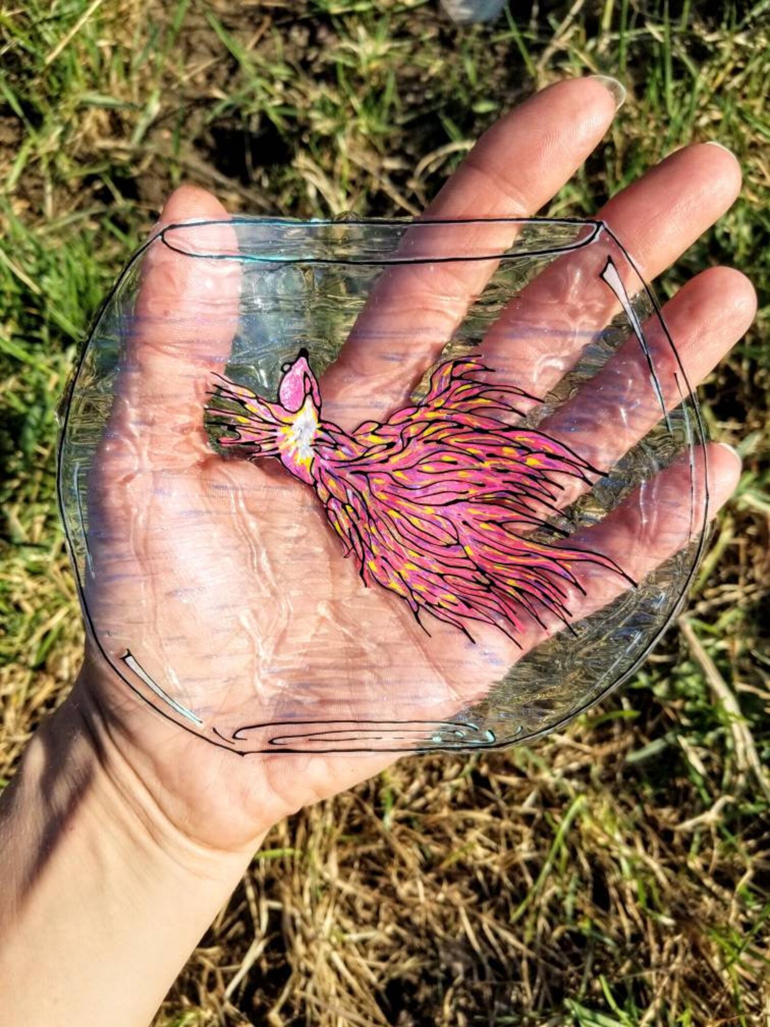 Rosa und gelb schwimmen Beta Fisch in kleine Glasschüssel. | Etsy