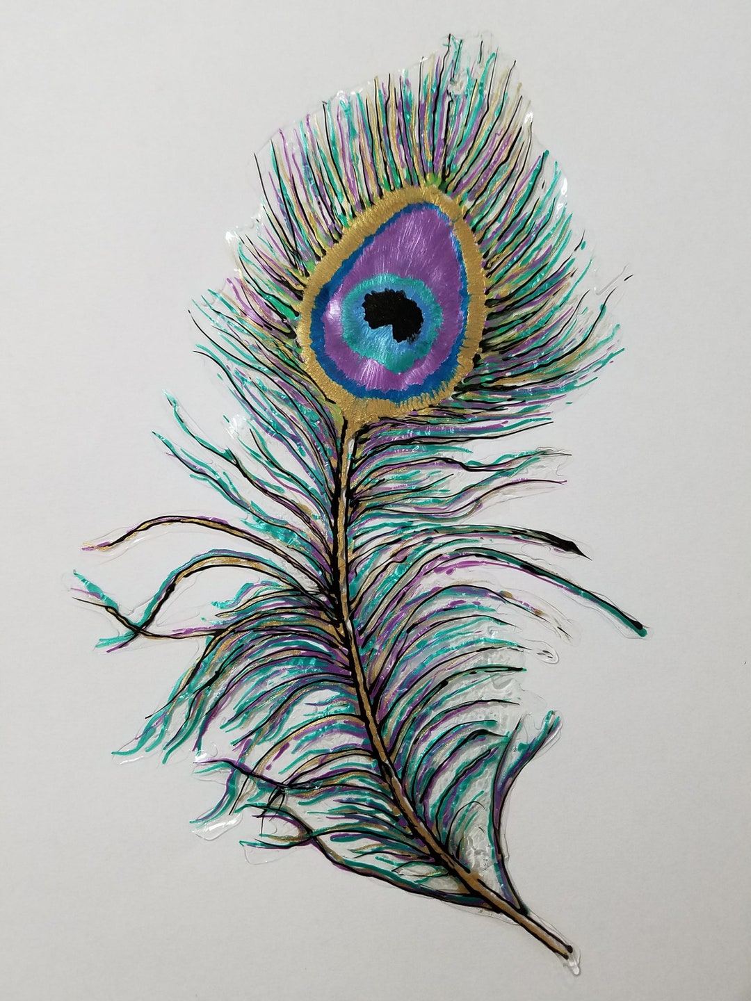 Purple and Gold Peacock Feather Hand Painted Window - Etsy