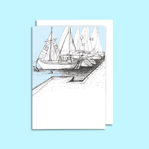 Segelboot Grußkarten 15x20 – Handgezeichnet in Volos Griechenland, Nautisches Briefpapier Set, Grußkarten, Küsten Kunst, Geschenk für Bootsliebhaber