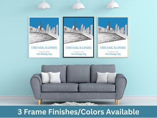 Quadro Su Tela Skyline Chicago In Bianco E Nero 60x90 Cm - Poster Panoramico Città, Decorazione Moderna Con Cornice