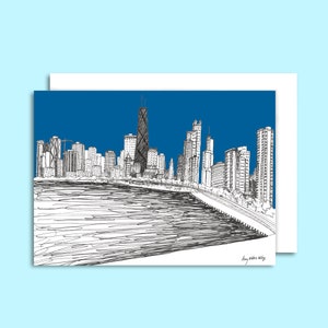 Cartão comemorativo com o horizonte de Chicago – Cartão comemorativo em branco 5x7, esboço urbano do Lincoln Park, impressão artística de Chicago, papelaria, lembrança da Windy City