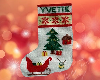 Christmas Stocking PATTERN, petit point digital pattern, STOCKING 2, a 1/12th scale stocking for you to stitch