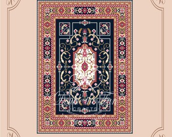 Motif de tapis pour maison de poupée, téléchargement numérique instantané, petit point. ROSALIE, un tapis à l'échelle 1/12 à broder.