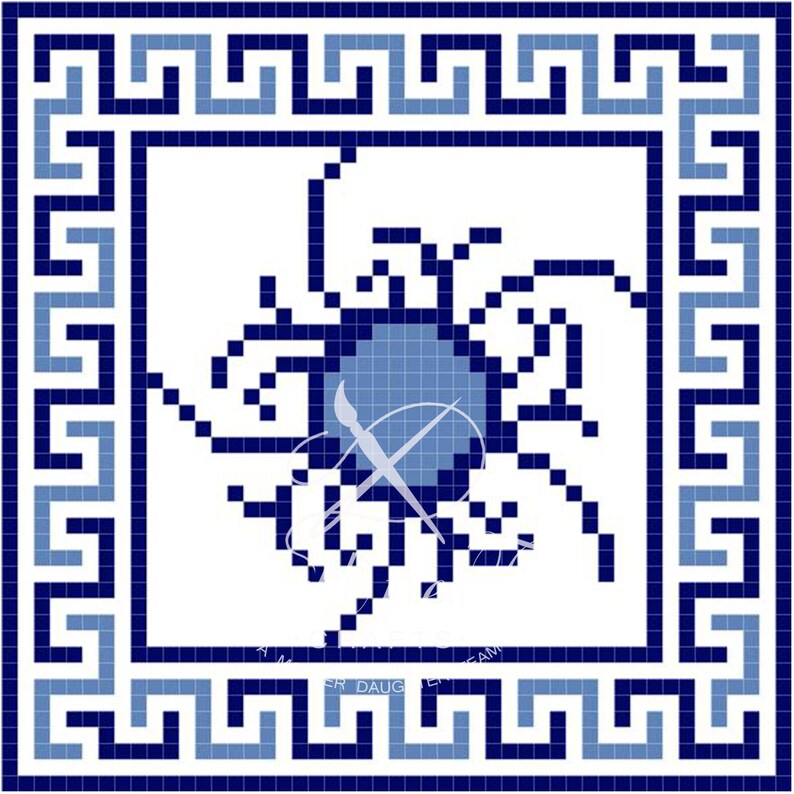 Blue and White Sun Digital Petitpoint Dollhouse Pillow Pattern