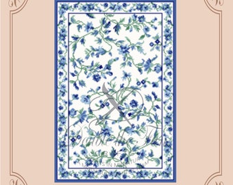 Katrianna-Blue digital dollhouse rug pattern for petit point