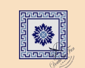 Dollhouse Cushion pattern, instant digital download, petitpoint. BLUE and WHITE MEDALLION, a 1/12th scale pattern for you to stitch.