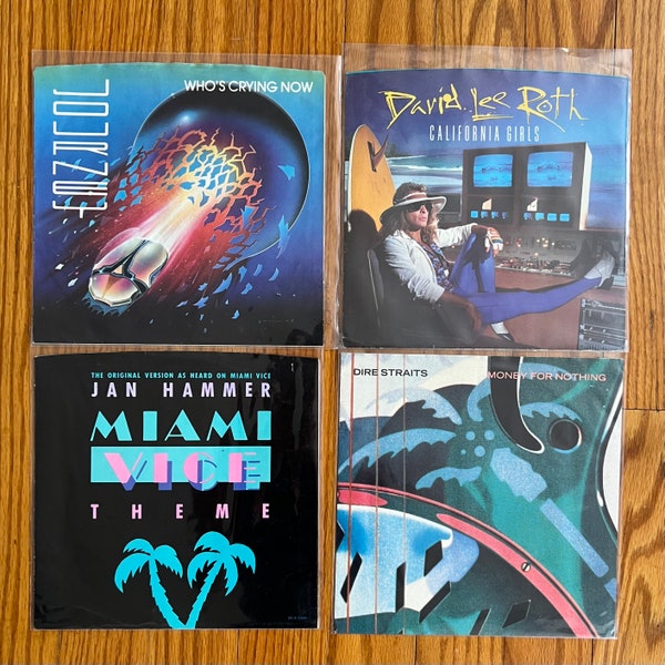 Lot of four 45 record sleeves - SLEEVES only - 80s music classics! - Journey - Miami Vice - Dire Straits - David Lee Roth