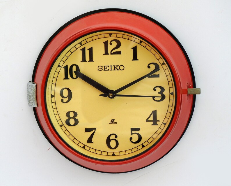 Vintage 1980/'s Red Slave Maritime Clock Nautical Ship Seiko Quartz Japan