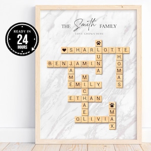 Personalised Family Scrabble Print, Anniversary Gift, Gift Ideas, Crossword Scrabble Print, Christmas Gift, Crossword Poster, DIGITAL