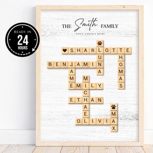 Personalisierter Scrabble Familien Print, Geschenkidee, Individueller Scrabble Poster Druck, Familien Geschenke, Kreuzworträtsel Poster, DIGITAL