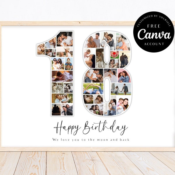 18th Birthday Photo Collage, Canva Template, Christmas gifts, 18 Collage, Personalized 18th, Gift for Husband, Gifts for Him, Gifts for Her