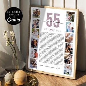 55 Reasons We Love You Photo Collage, Birthday Poster Pictures Template Gift for Mom, Anniversary Gift, Printable 55th Birthday, Canva, DIY