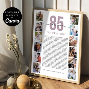 85 redenen waarom we van je houden fotocollage, verjaardag poster foto's sjabloon cadeau voor moeder, verjaardagscadeau, afdrukbaar 85e verjaardag, canvas, doe-het-zelf