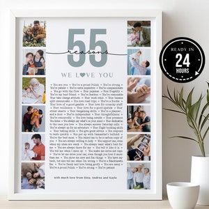 55 Reasons We Love You, Poster Picture Template 55th Birthday Gift for Mom, Anniversary Gift, 55 Things I love You, Custom Gift for him