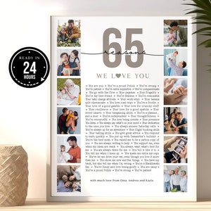 65 Reasons We Love You, Poster Picture Template 65th Birthday Gift for Mom, Anniversary Gift, 65 Things I love You, Custom Gift for him
