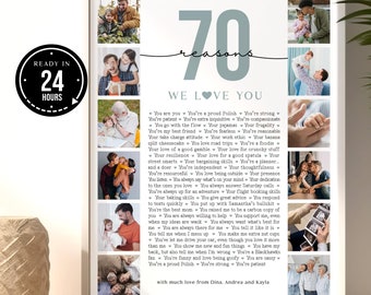 70 Reasons We Love You, Poster Picture Template 70th Birthday Gift for Mom, Anniversary Gift, 70 Things I love You, Custom Gift for him