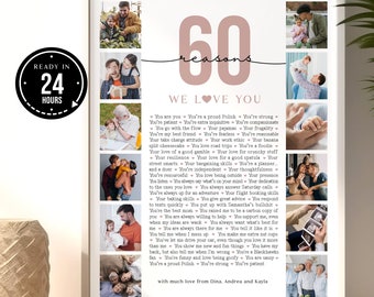 60 Reasons We Love You, Poster Picture Template 60th Birthday Gift for Mom, Anniversary Gift, 60 Things I love You, Custom Gift for him