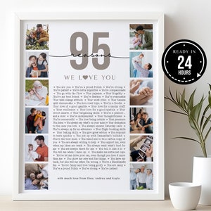 95 raisons pour lesquelles nous vous aimons, modèle d&#39;affiche photo 95e anniversaire de maman, cadeau d&#39;anniversaire, 95 choses que je t&#39;aime, cadeau personnalisé pour lui