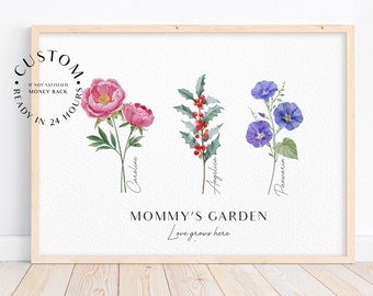 Mothers Day gift Birth Flower Print Personalized Gifts For Grandma Custom Mother Day Gifts for Grandmas Garden Birthday Gift Wall art