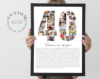 40 Reasons We Love You Personalized Photo Collage 40th Birthday Gift For Women Custom Photo Collage Picture Frame Printable Gift For Husband