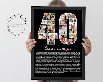 Personalized Photo Collage 40 Reasons We Love You 40th Birthday Gift For Women Custom Photo Collage Picture Frame Printable Gift For Him