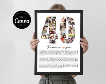 40 Reasons We Love You Editable Photo Collage Canva Template 40th Birthday Gift For Husband Custom Photo Collage Gift for Christmas