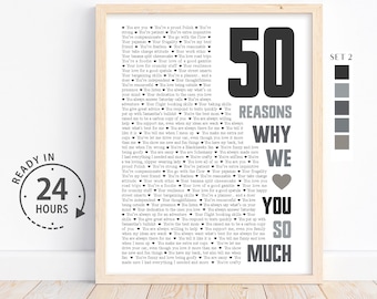Custom 50 Reasons Why We love You, 50th Birthday Gift for Dad Papa, Gift for Dad, Anniversary Gift, Gifts for Grandma, 50 Things I love You