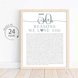 Custom 50 Reasons We Love You, 50th Birthday Gift for Mom, Anniversary Gift, Gifts for Grandma, 50 Things I love You, Personalized quote