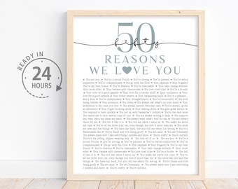 Custom 50 Reasons We Love You, 50th Birthday Gift for Mom, Anniversary Gift, Gifts for Grandma, 50 Things I love You, Personalized quote