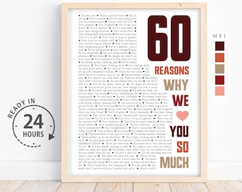 Personalized 60 Things We Love about You, 60th Birthday Gift for Mom, Anniversary Gift, Gifts for Grandma, 60 Things I love You, Digital