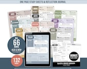 Books of the Bible Study Guides, Bible Book and Reflection 2 sheet per book, Digital + Printable, 66 Books 132 Pages, Bonus Black and White