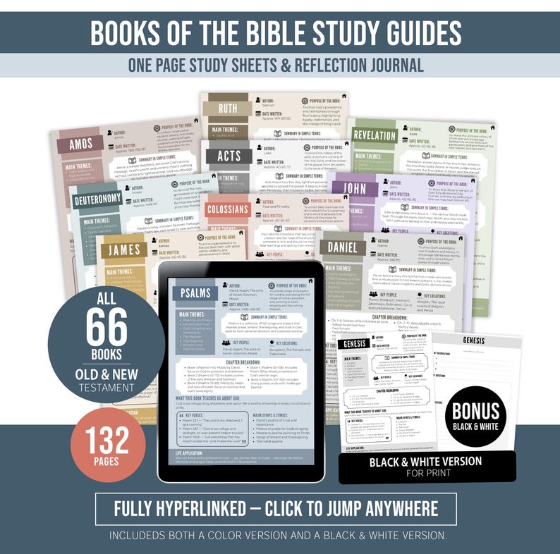 Books of the Bible Study Guides, Bible Book and Reflection 2 Sheet per ...