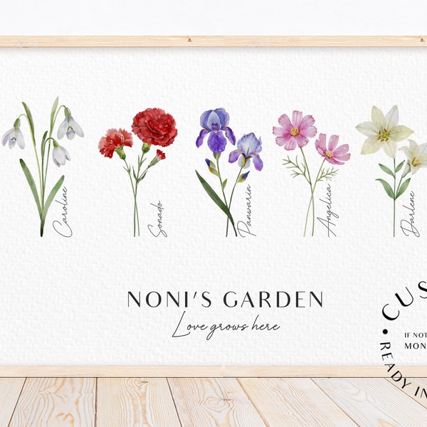Custom Family Art Digital Print | Printable Birth Month Flowers | Personalized Gift | Grandma's Garden | Noni's Garden | Custom Wall Art