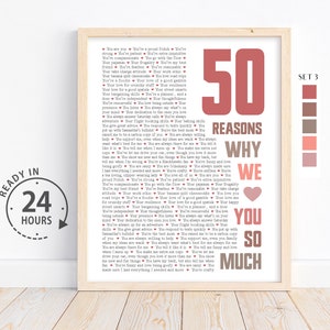 Niestandardowe 50 powodów, dla których Cię kochamy, 50. prezent urodzinowy dla taty, taty, prezent dla taty, prezent rocznicowy, prezenty dla babci, 50 powodów, dla których Cię kocham