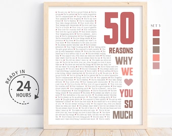 Custom 50 Reasons Why We love You, 50th Birthday Gift for Dad Papa, Gift for Dad, Anniversary Gift, Gifts for Grandma, 50 Things I love You