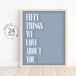 Personalized Fifty Things We Love About You, 50th Gift for Dad Papa, Gift for Dad, Anniversary Gift, Gifts for Grandma, 50 Things I love You