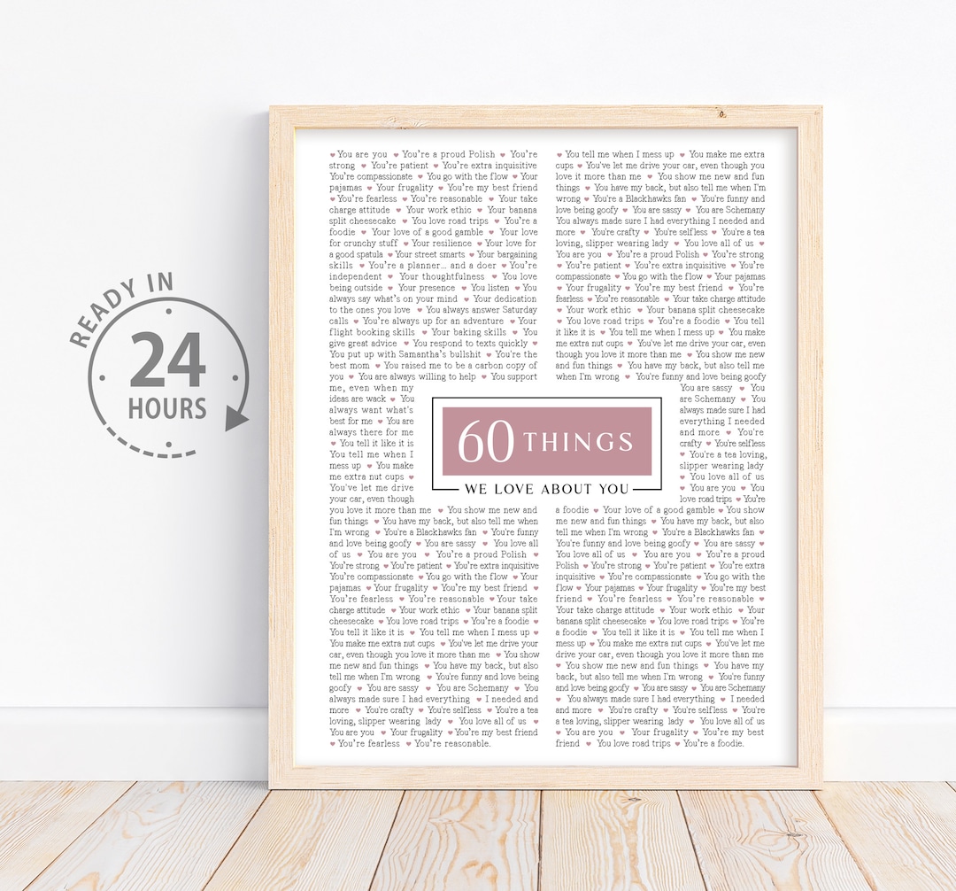 Personalized 60 Things We Love About You, 60th Birthday Gift for Mom ...