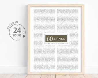Custom 60 Reasons Why We love You, 60th Birthday Gift for Dad Papa, Gift for Dad, Anniversary Gift, Gifts for Grandma, 60 Things I love You
