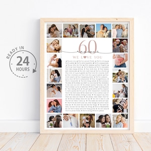 Collage photo personnalisé 60 raisons pour lesquelles nous vous aimons, cadeau 60e anniversaire pour maman, cadeau d'anniversaire, 60 choses que je t'aime, cadeau pour lui