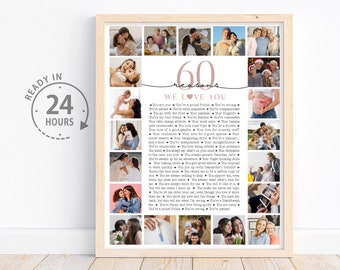 Personalized 60 Reasons We Love You Custom Photo Collage, 60th Birthday Gift for Mom, Anniversary Gift, 60 Things I love You, Gift for him