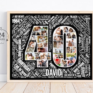Arte de 40 palabras personalizado, Te amamos, collage de fotos, regalo de cumpleaños número 40 para papá, regalo de arte de palabras para el cumpleaños número 70 para esposo, impresión de palabras personalizada